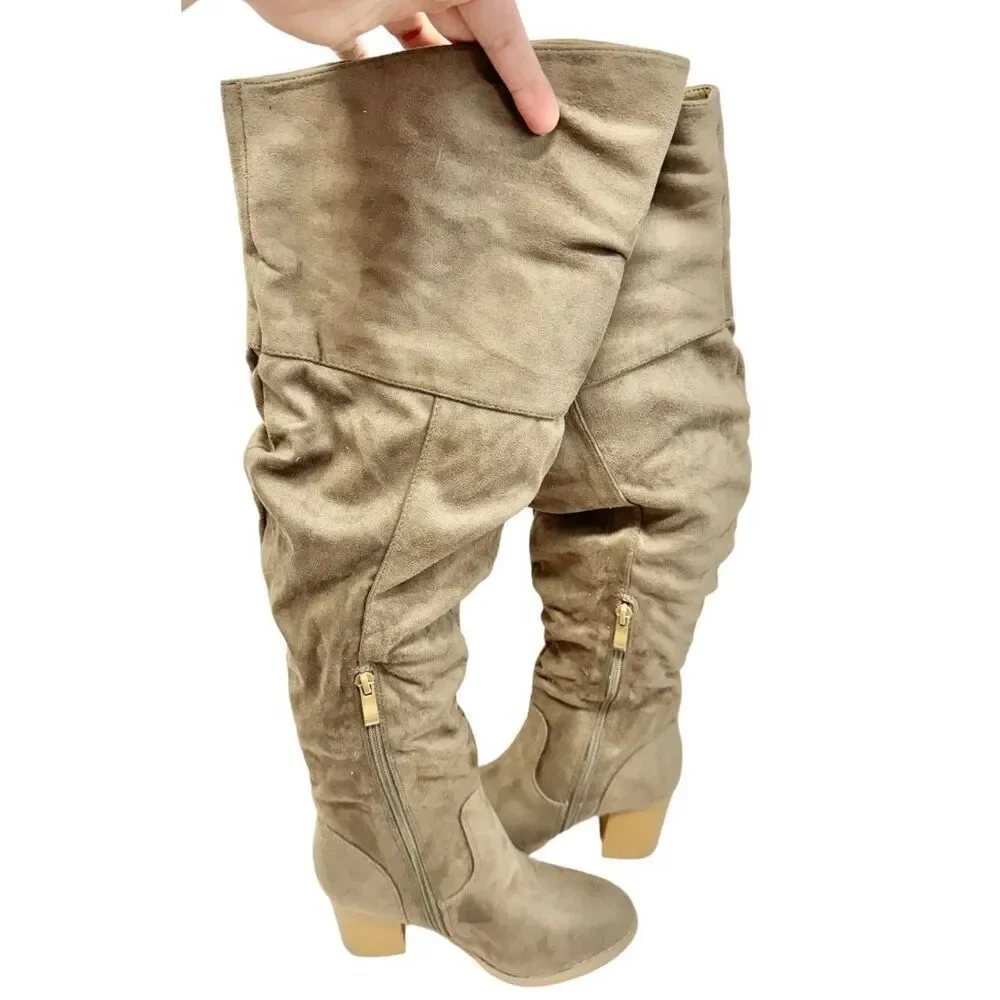 Journee Collection Over The Knee Boots Size 6 Vegan Leather Block Heel Round Toe